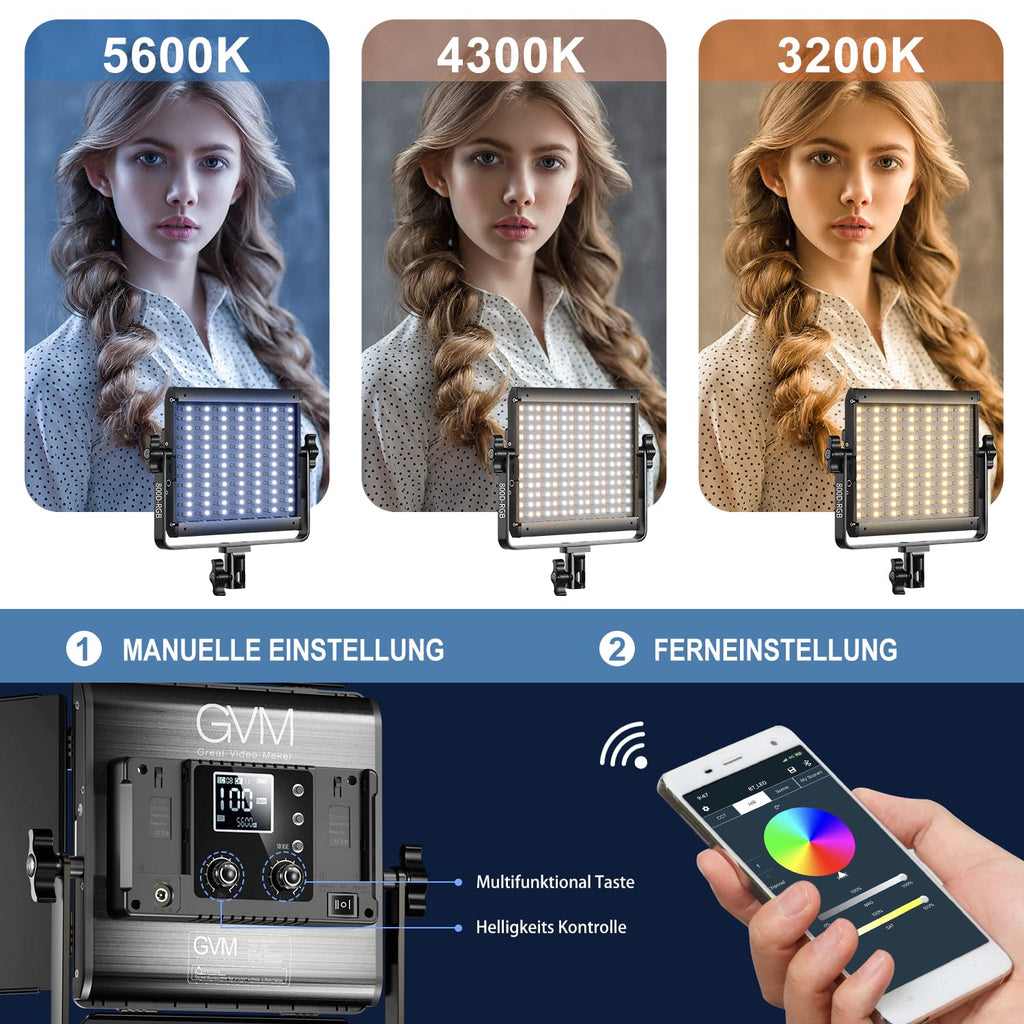 GVM 800D RGB Led Video Light, 2PCS Video Lighting Kit with APP Control, 40W Photography Lighting Led Panel Light with 18 Kinds of The Scene Lights for Studio YouTube, 3200K-5600K, CRI 97+
