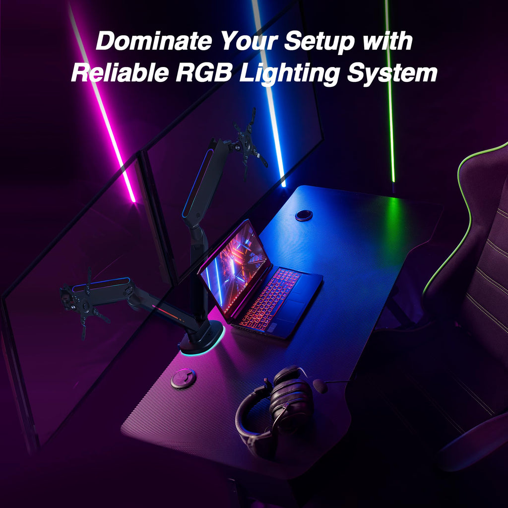 AVLT RGB Gaming Monitor Arm Desk Mount Built-in 20 Lighting Modes Touch Button Control