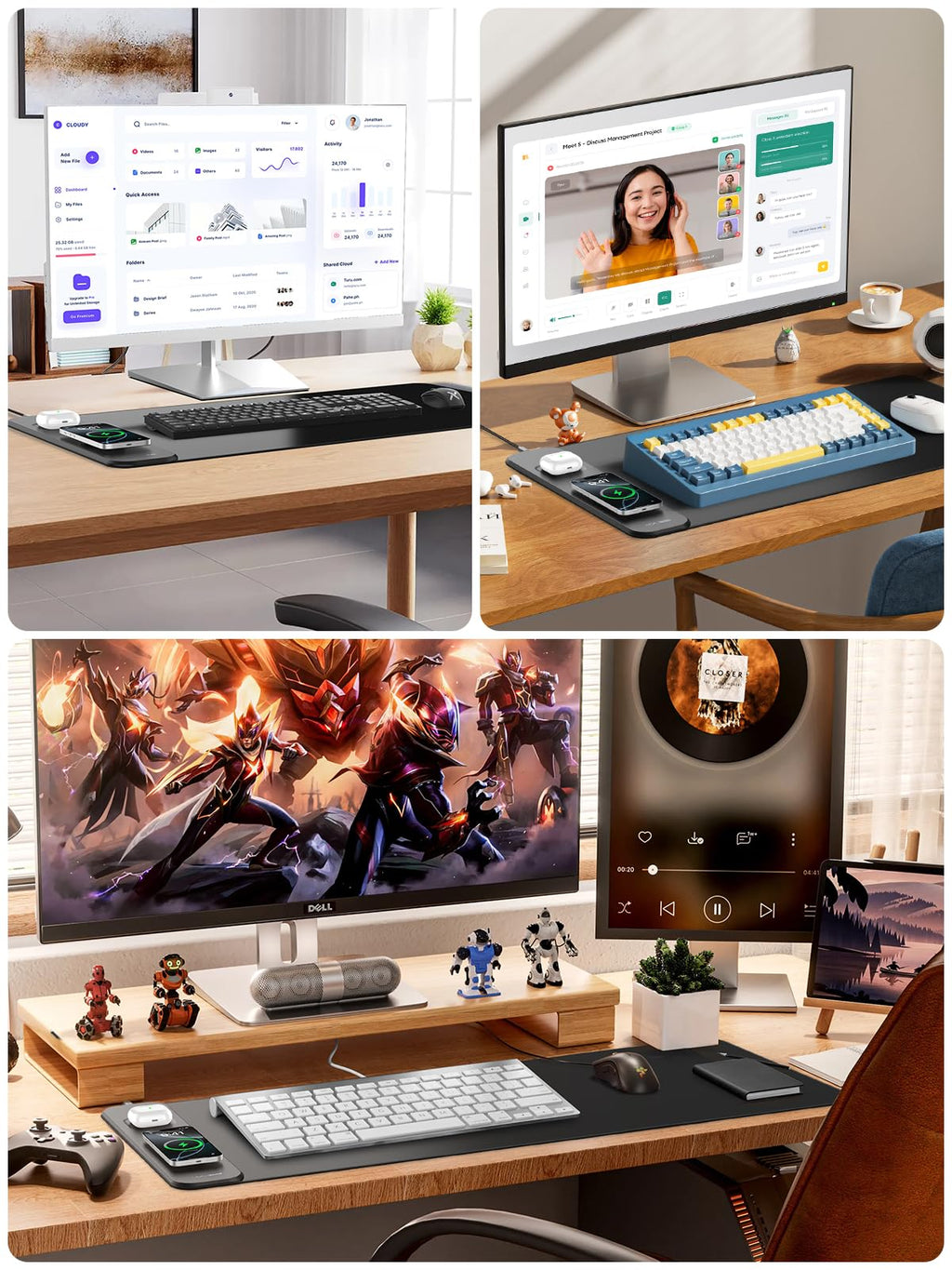 Wireless Charging Mouse Pad with Phone Stand, 31.5"x15.8" Large
