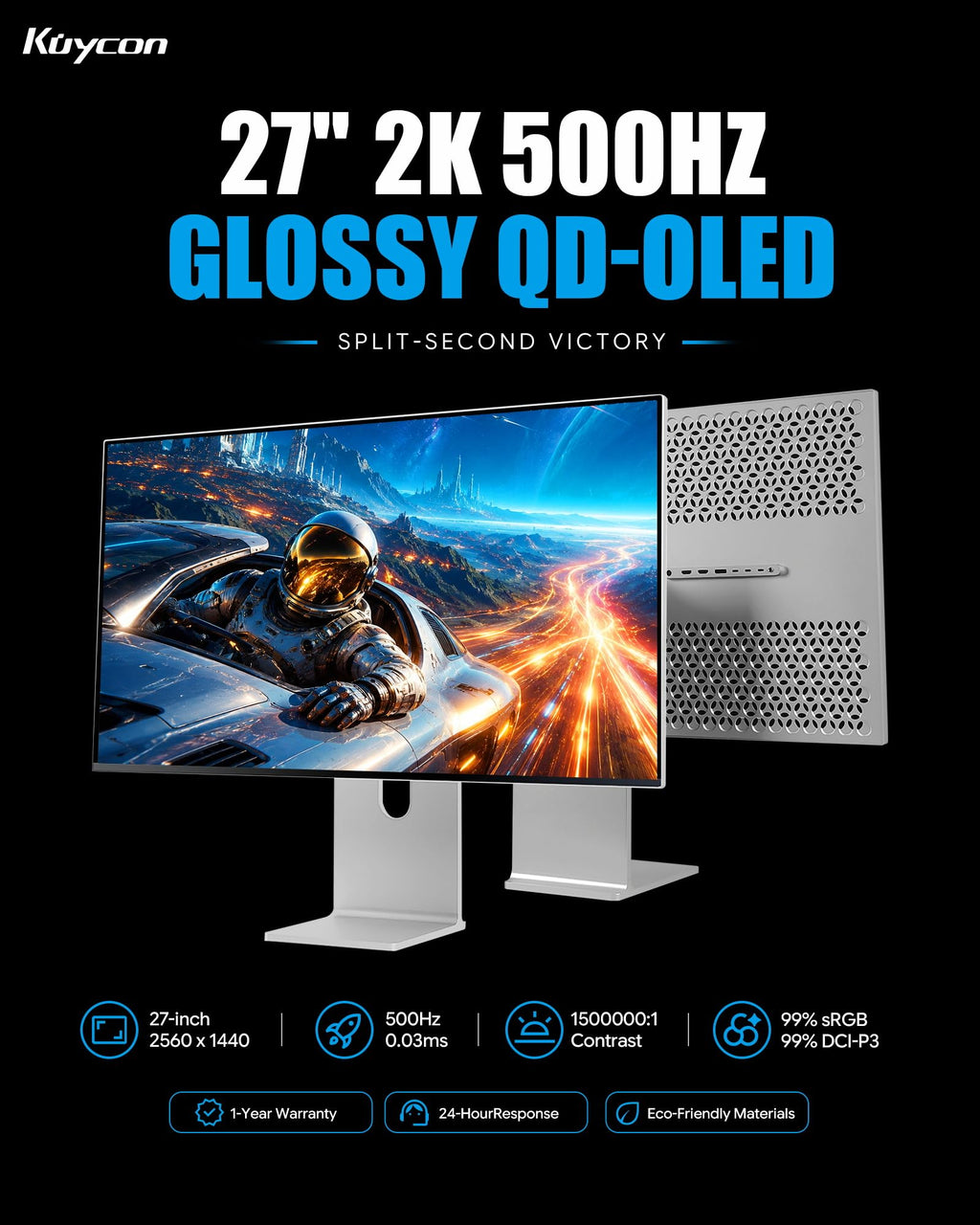 Kuycon K500 27 inch 2K QHD Monitor, OLED Glossy Panel