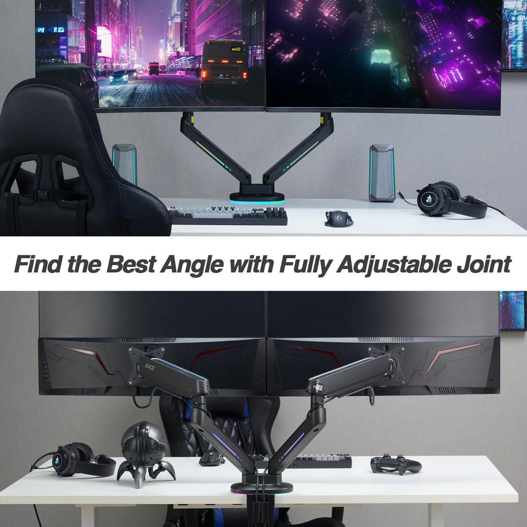 AVLT RGB Gaming Monitor Arm Desk Mount Built-in 20 Lighting Modes Touch Button Control