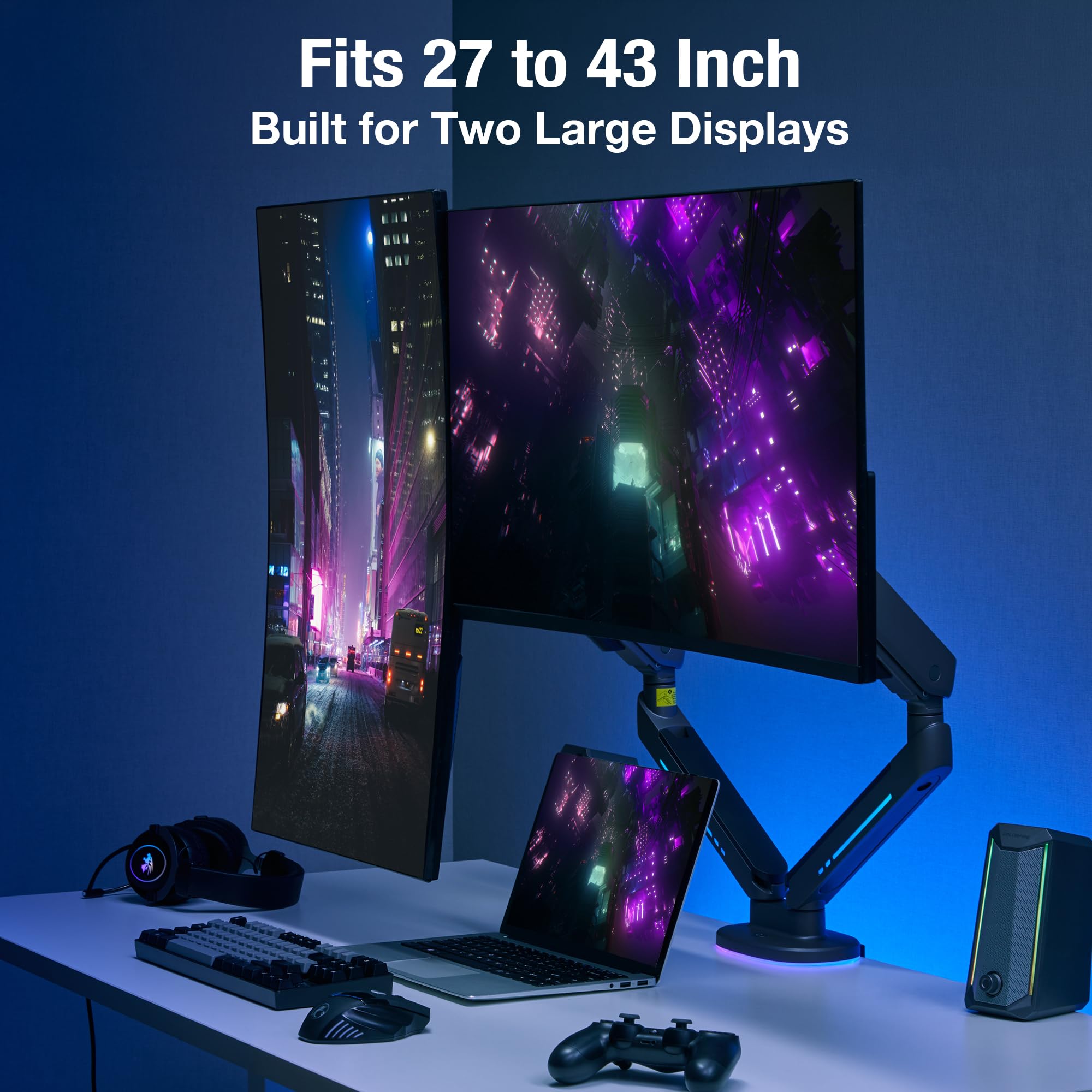 AVLT RGB Gaming Monitor Arm Desk Mount Built-in 20 Lighting Modes Touch Button Control