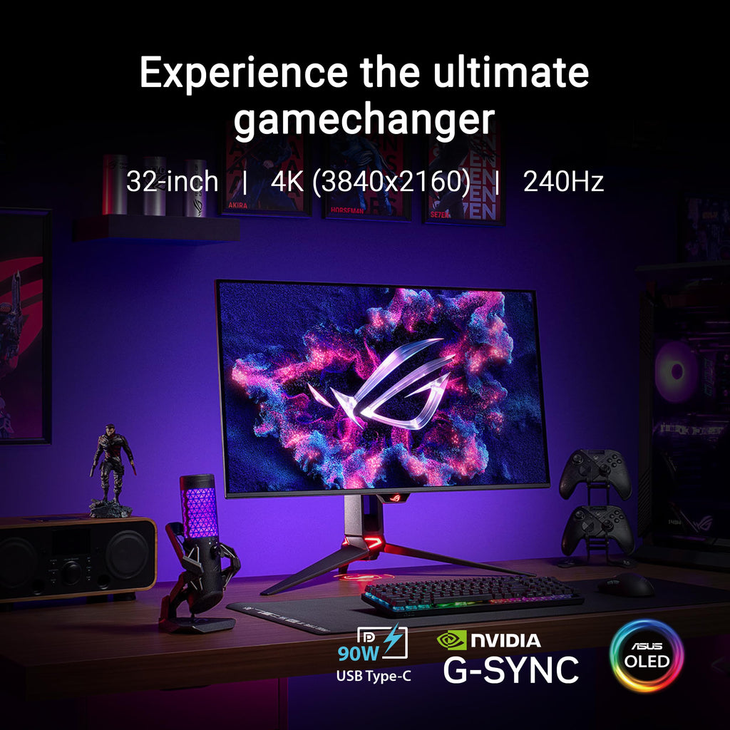 ASUS ROG Swift OLED PG32UCDM Gaming Monitor ― 32 Inch, 4K QD-OLED Panel (3840 x 2160), 240 Hz, 0.03 ms (GTG), G-Sync® Compatible, Custom Heat Sink, 99% DCI-P3, 90W Type-C®