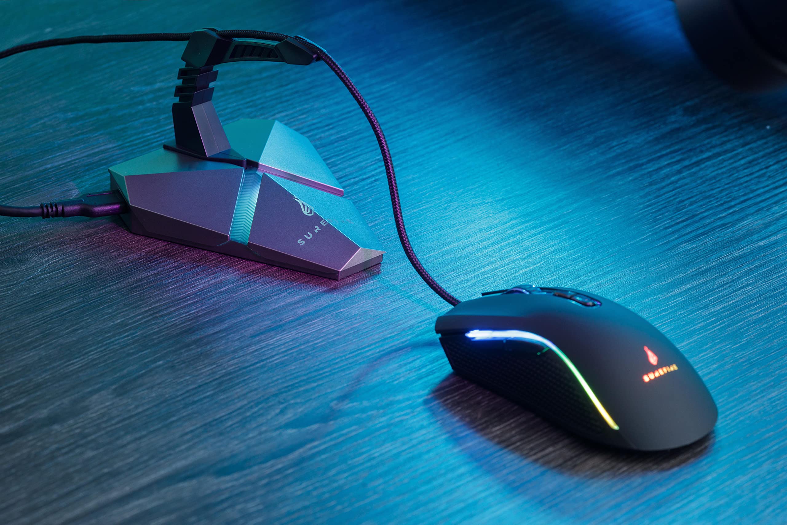 SureFire Axis Gaming Mouse Bungee Hub - 3X USB 3.2 GEN 1 Ports - Mouse Cable Holder Gaming - Mouse Bungee RGB - microSD - Cable-Holder Mouse - PC & Notebook - Gaming USB-hub I Powered by Verbatim