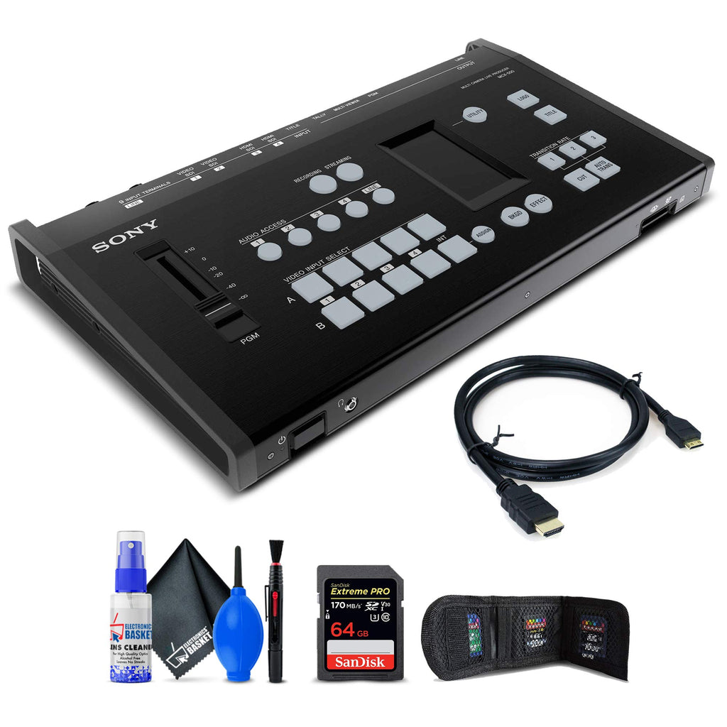 Electronics Basket-Sony MCX-500 8-Input 4-Video Channel Global Production Streaming/Recording Switcher (MCX500) + 64GB Extreme Pro Card + Deluxe Cleaning Set + HDMI Cable + Memory Wallet + More